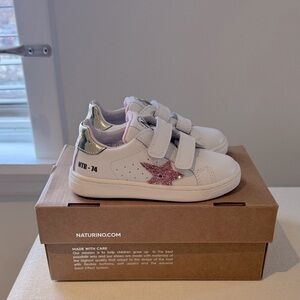 New Naturino White and Pink Glitter Star Sneakers